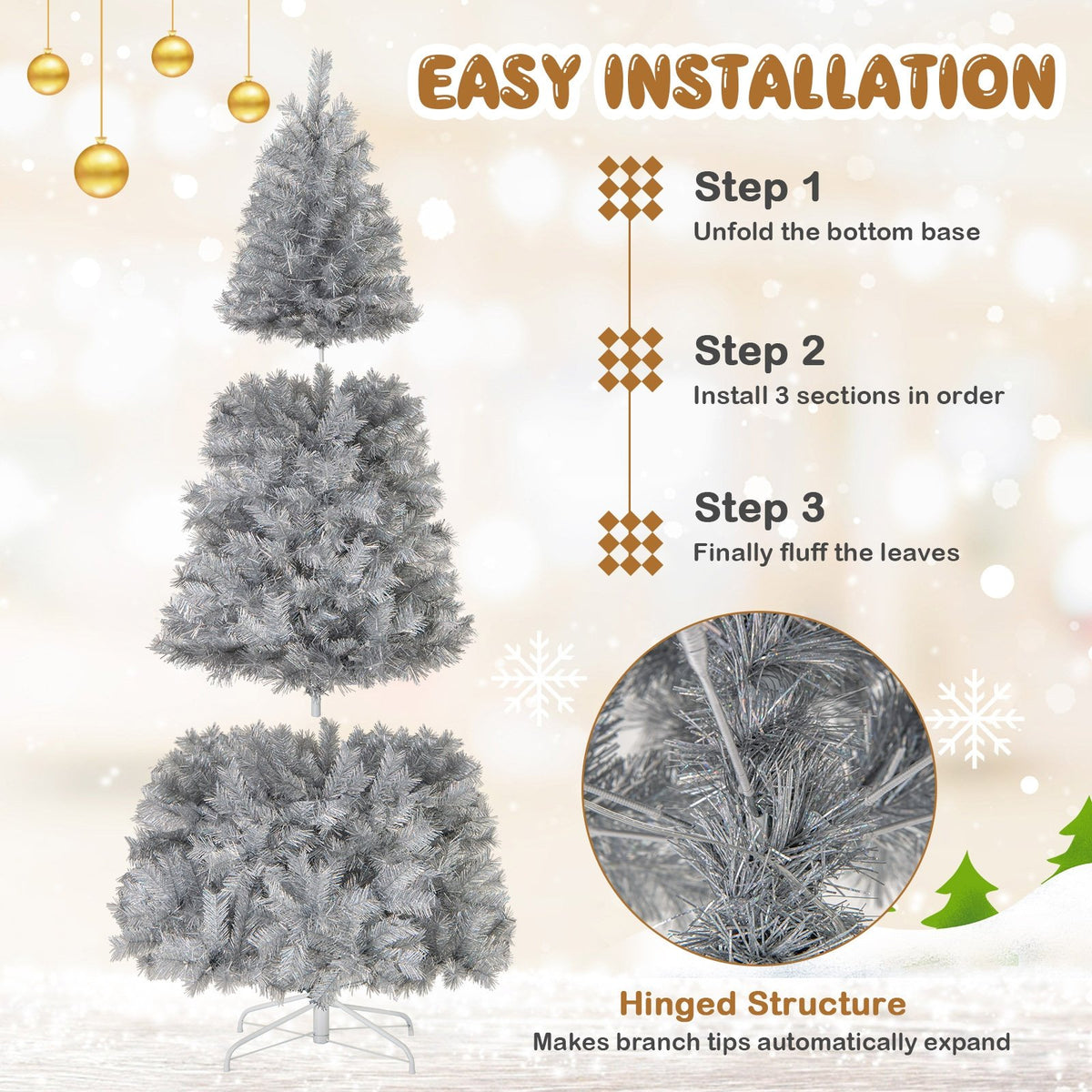 Artificial Xmas Tree with Branch Tips and Warm White LED Lights-7FT view 8