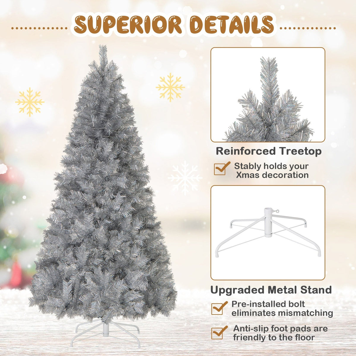Artificial Xmas Tree with Branch Tips and Warm White LED Lights-7FT view 9