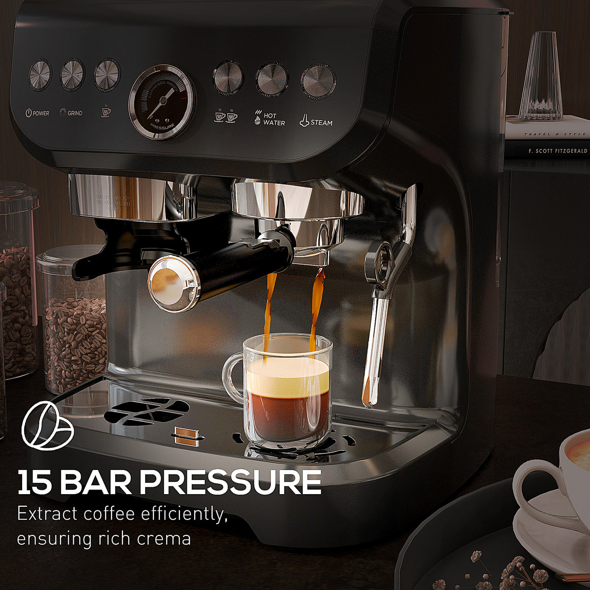 Espresso Machine, 15 Bar Barista Coffee Maker with Milk Frother, Fast Heating, Grinder for Espresso, Latte, Cappuccino