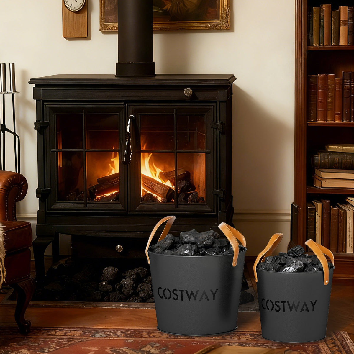 Ash Bucket Set of 2 Metal Coal Ash Can Set with 11.5 Gal and 8.5 Gal Bucket for Fireplace Fire Pits view 2