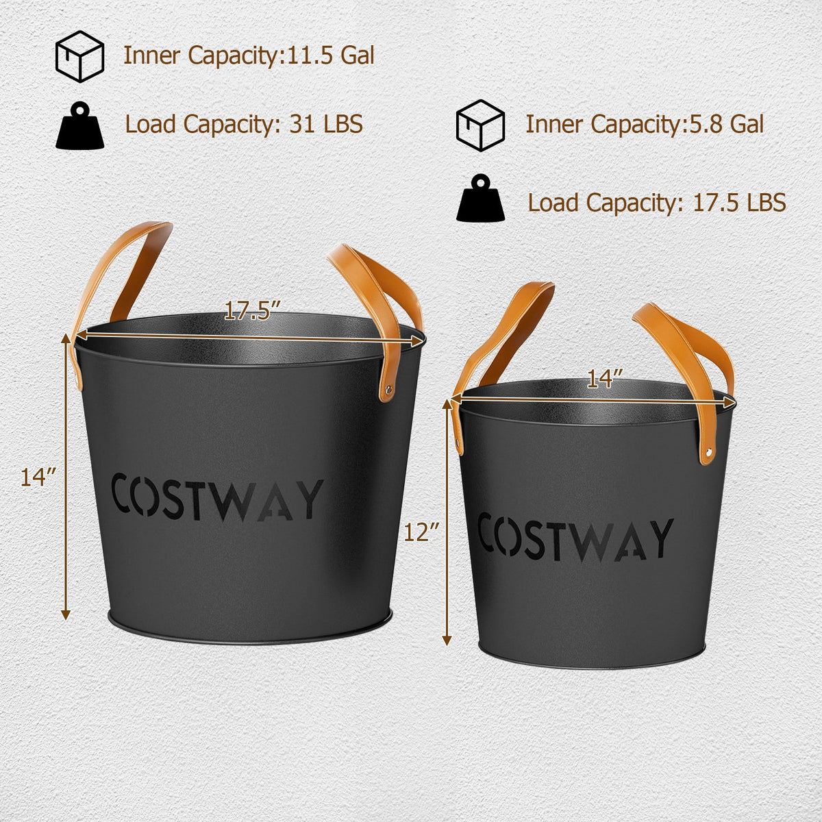 Ash Bucket Set of 2 Metal Coal Ash Can Set with 11.5 Gal and 8.5 Gal Bucket for Fireplace Fire Pits view 5