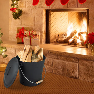 Ash Bucket with Lid and Cut-resistant Gloves-Black view 2