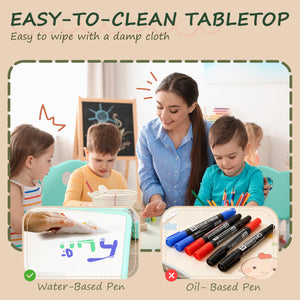 Qaba Kids Table and Chair Set with 4 Chairs, Adjustable Height, Easy to Clean, for 1.5 - 8 Years Old