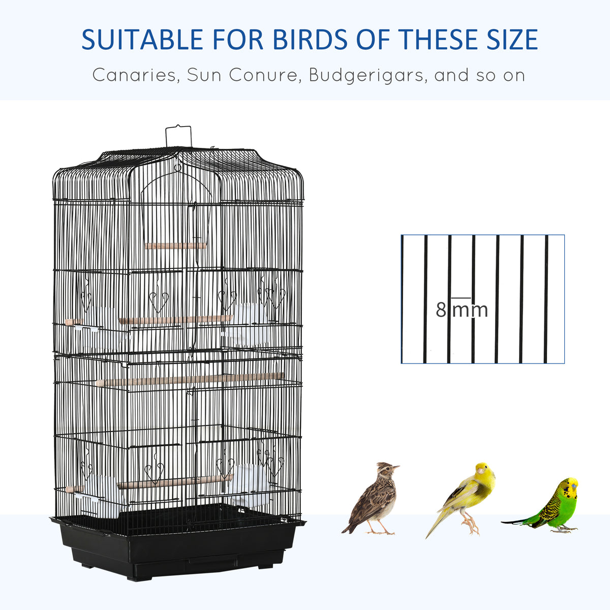36" Bird Cage, Macaw Play House, Cockatoo, Parrot, Finch Flight Cage, 2 Doors Perch, 4 Feeder Pet Supplies, Black