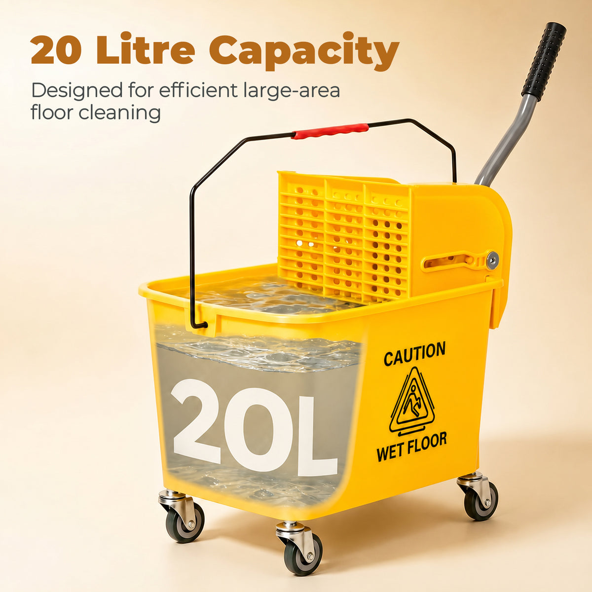 Compact Mop Bucket with Wringer, Mop Bucket on Wheels, 5 Gallon, Separate Dirty and Clean Water, Yellow – view 6