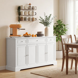 Sideboard Buffet Cabinet, 54" Kitchen Storage Cabinet with Soft-Close Doors, 3 Drawers and 2 Adjustable Shelves, White