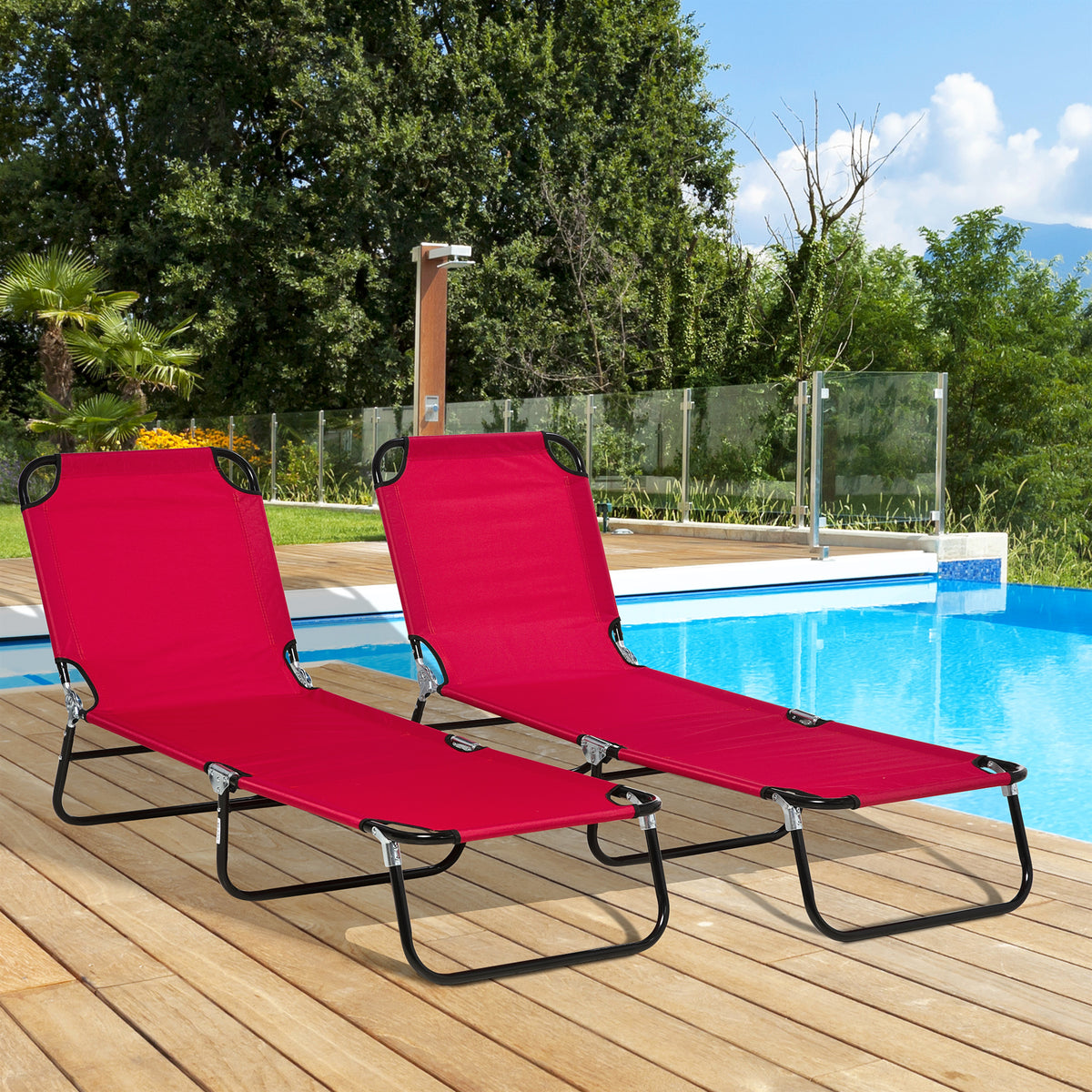 Set of 2 Folding Outdoor Lounge Chair, Sun Tanning Chairs with Reclining Back – view 27
