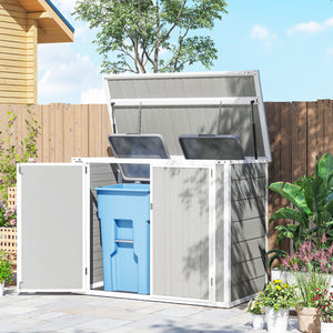 41 Cu. Ft. Outdoor Storage Shed, Outdoor Horizontal Trash Can Storage with Chain Lid, Lockable Storage Box – view 14