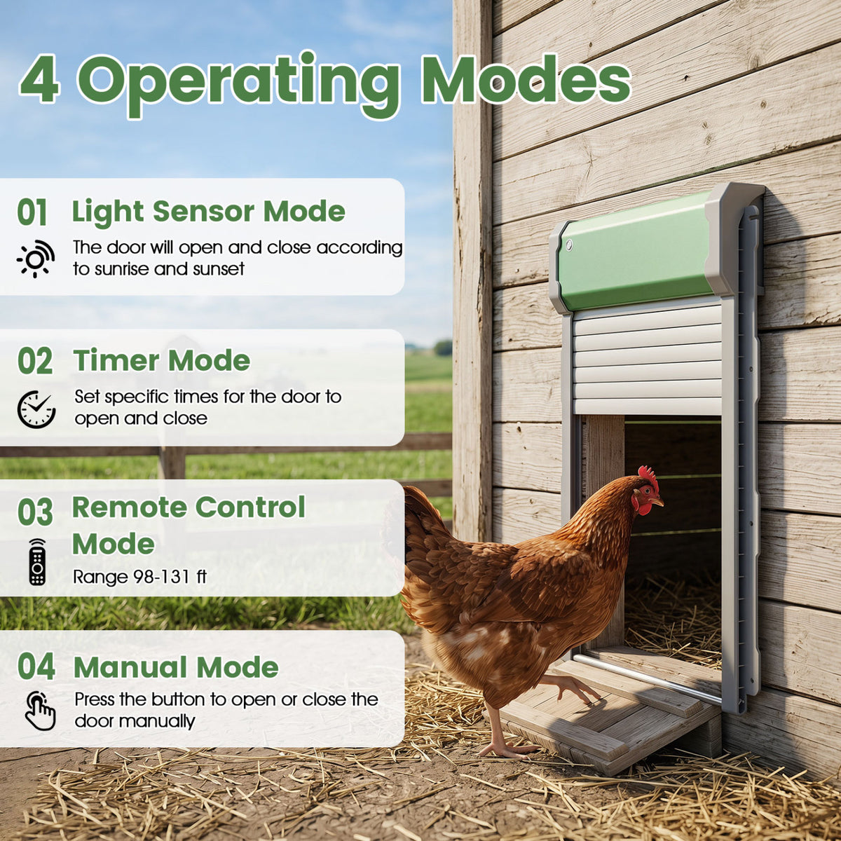 Automatic Chicken Coop Door with Remote Control and Light Sensor Timer view 6