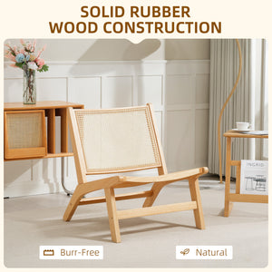 Rattan Accent Chair, Mid-Century Leisure Chair with Rubber Wood Frame, for Bedroom Living Room, Natural