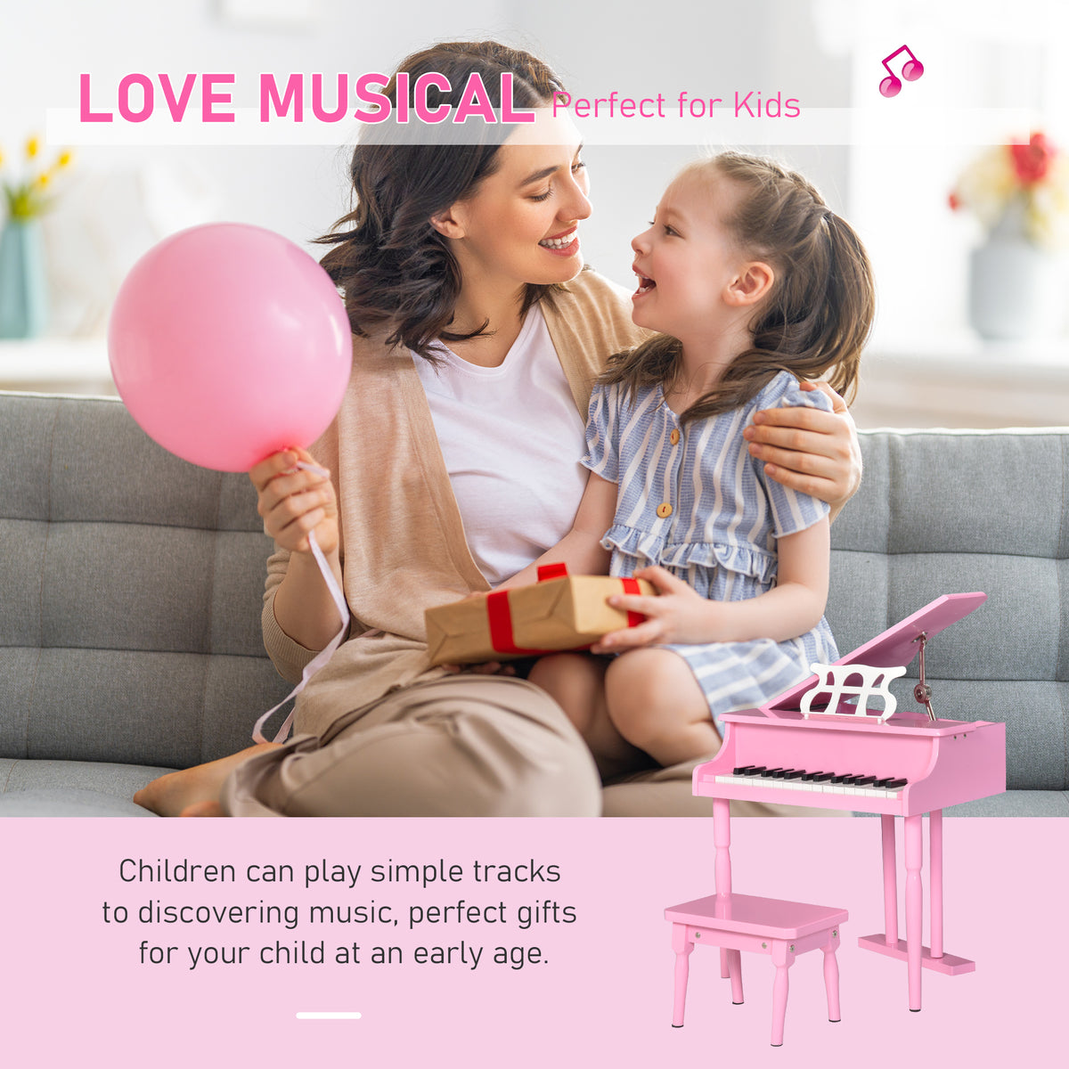 Modern Kids Piano, 30 Keys, Set of 2, Mini Toy for Child, Grand Piano with Music Stand and Bench – view 12