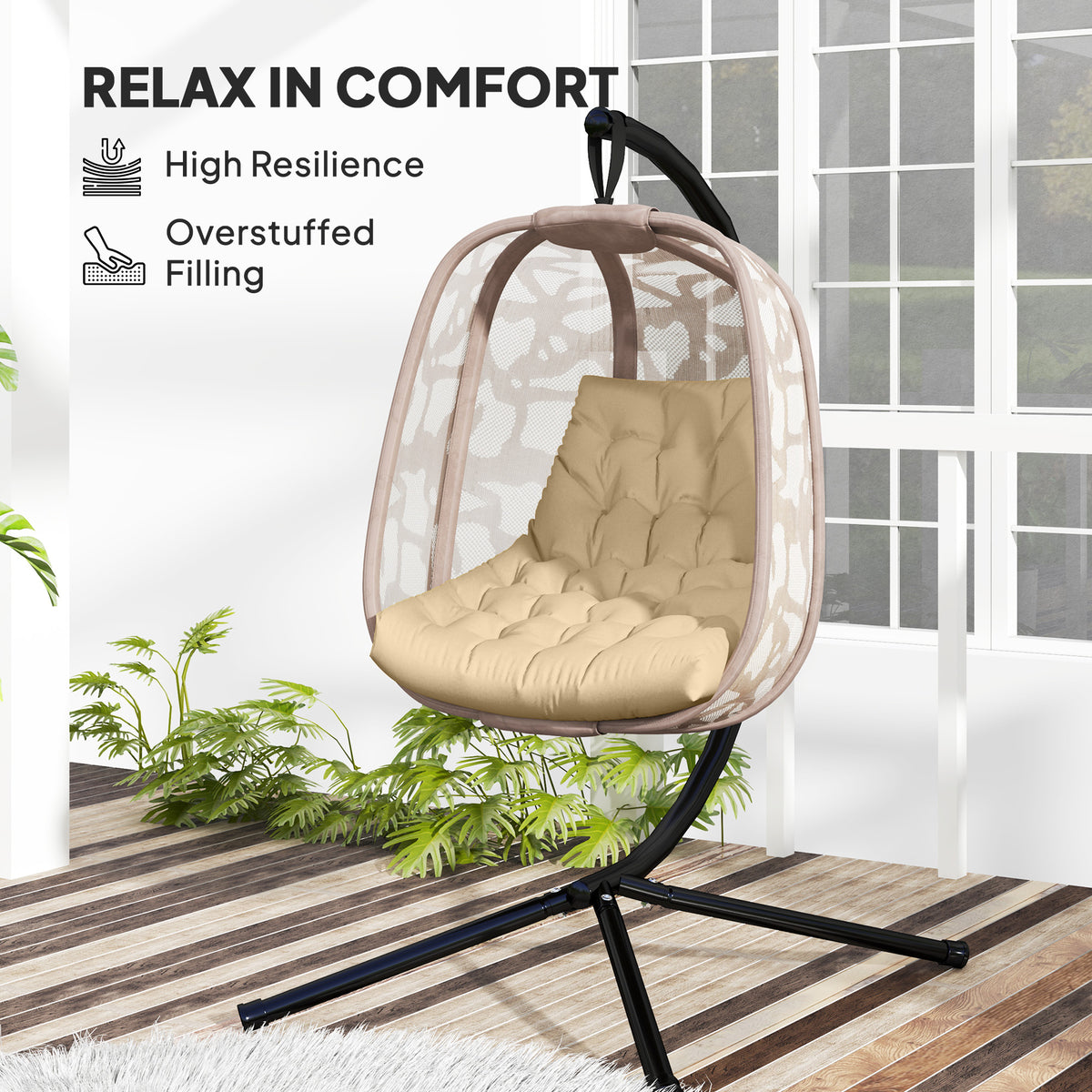 Outdoor Swing Cushion, Tufted Patio Cushion Replacement for Garden Chair Egg Chair,  Indoor Outdoor Seat Cushion, Beige