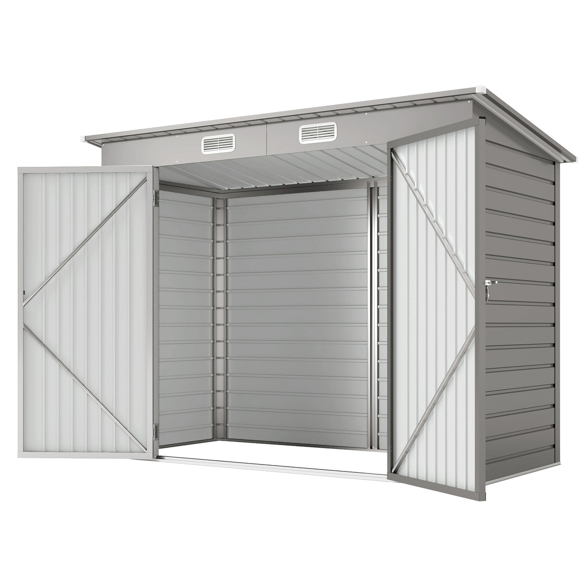 8 x 4FT Galvanized Garden Storage Shed, Metal Outdoor Shed with Double Doors and 2 Vents, Oak – view 29