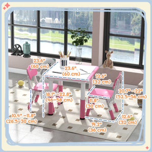 Qaba 3 Pieces Toddler Table and Chair Set, Height Adjustable Kids Table and Chair Set w/ Storage, for Playroom