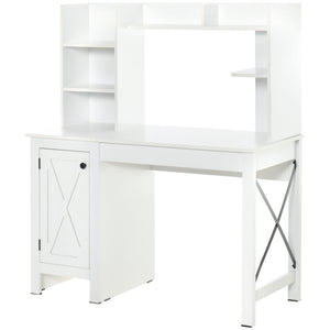 Computer Desk with Storage, 47 Inch Farmhouse Home Office Desk with Open Shelves and 2-Tier Cabinet, White