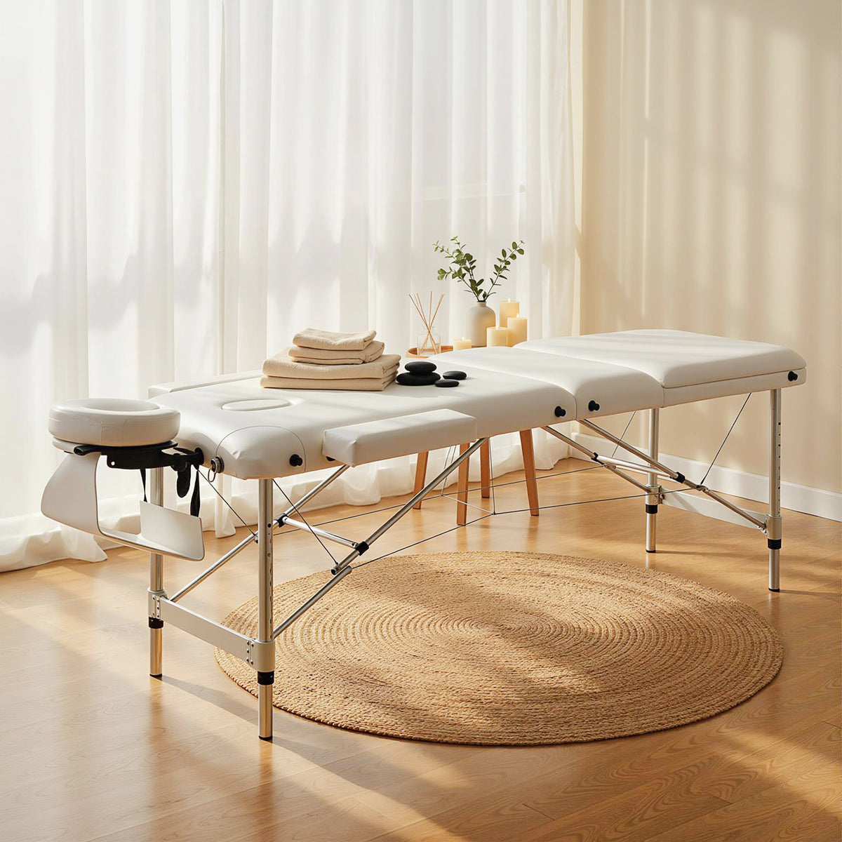85" 3 Section Foldable Massage Table Professional Salon SPA Facial Couch Bed (Black/Orange)