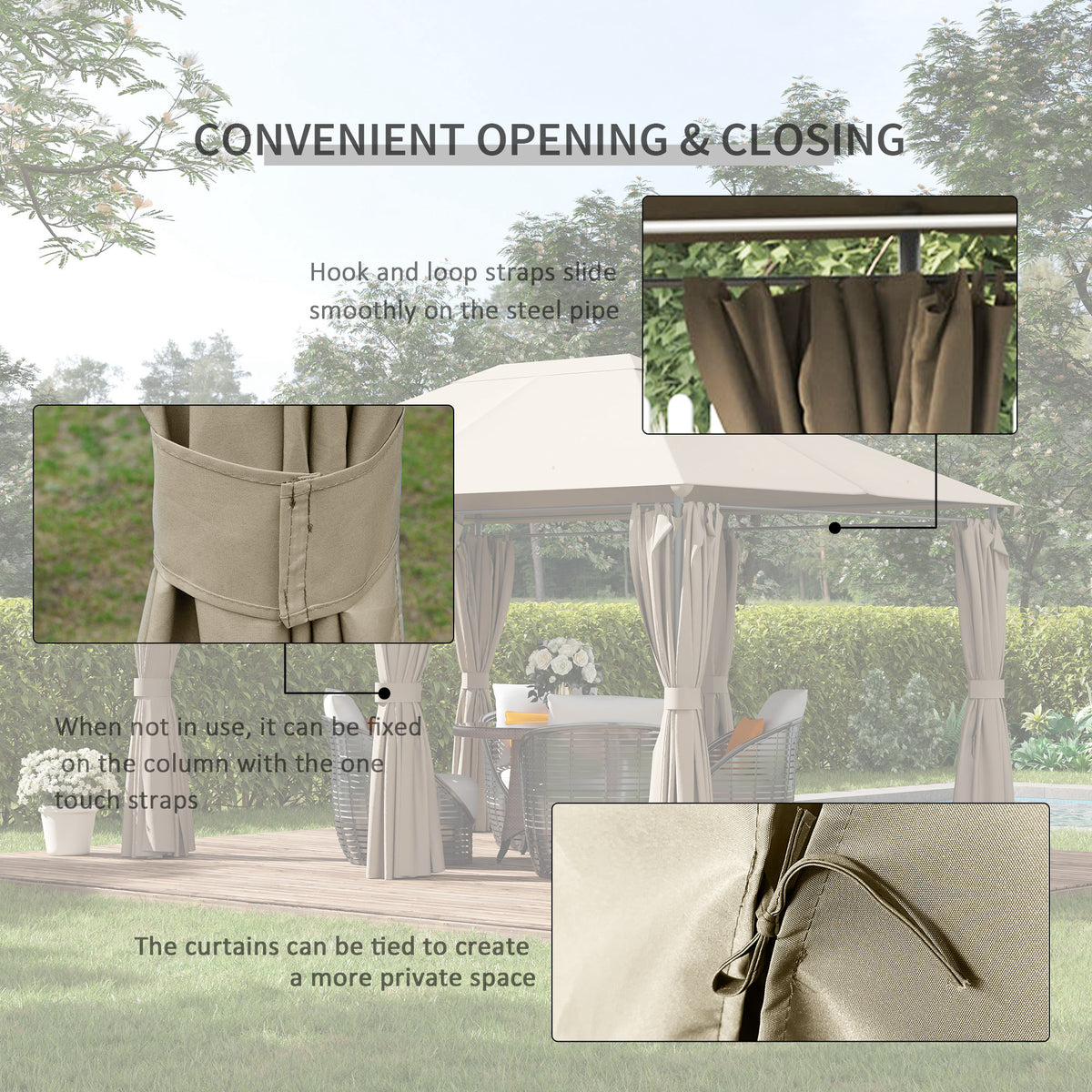 13'x 10' Soft-top Steel Patio Gazebo Canopy Party Tent with 6 Removable Curtains and Drainage Holes, Khaki – view 5
