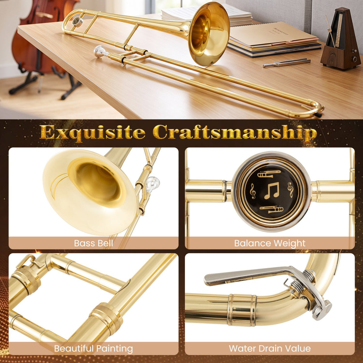 B Flat Trombone Golden Brass with Mouthpiece view 9