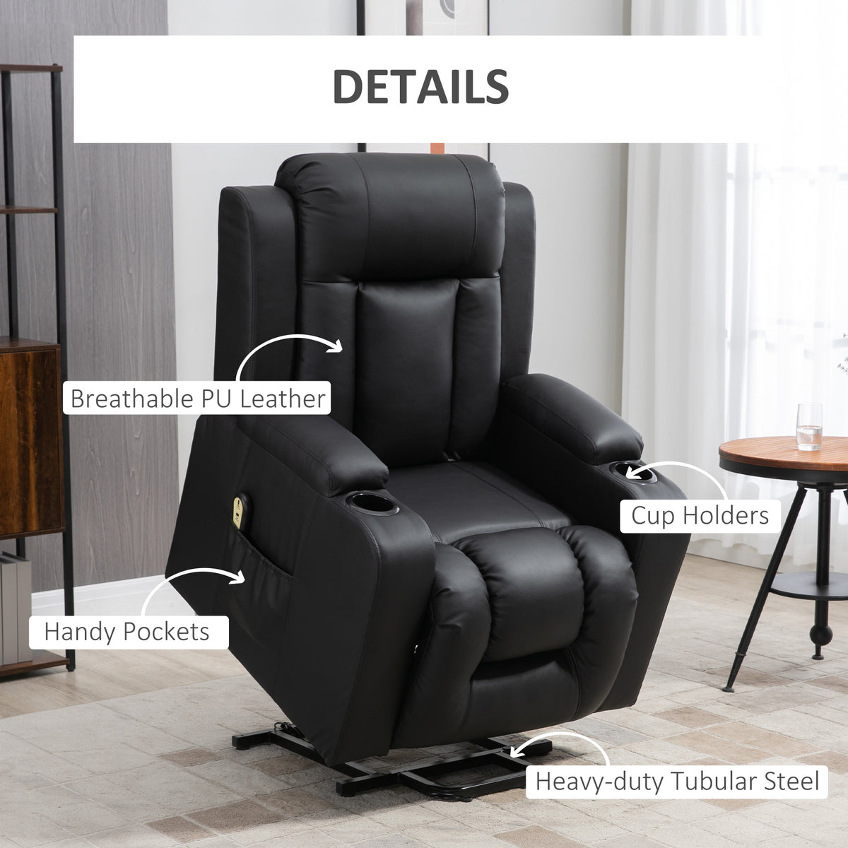 Power Lift Recliner Chair for Elderly, PU Leather Electric Recliner Chair with Footrest, Remote Control – view 6