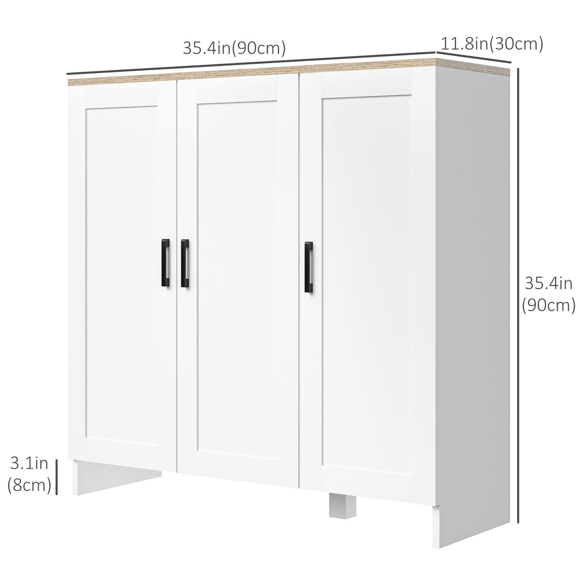 Modern Sideboard Buffet Cabinet, Modern Kitchen Storage Cabinet with 3 Doors Adjustable Shelves – view 9
