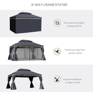 13' x 10' Patio Gazebo, Double Roof Outdoor Gazebo Canopy Shelter with Netting & Curtains – view 3