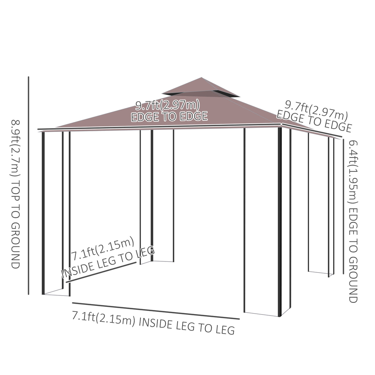 10'x10' Garden Gazebo Patio Canopy Portable Party Event Backyard w/ Mosquito Netting Coffee – view 2