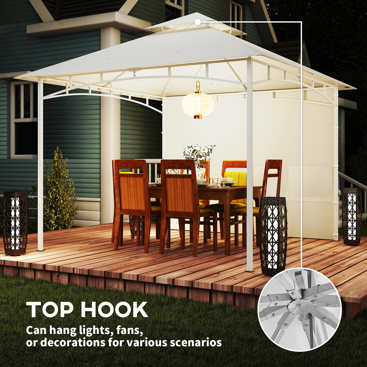 10' x 10' Patio Gazebo, Double Roof Outdoor Gazebo Canopy Shelter with Storage, Hook, Metal Frame, Dark Grey – view 13