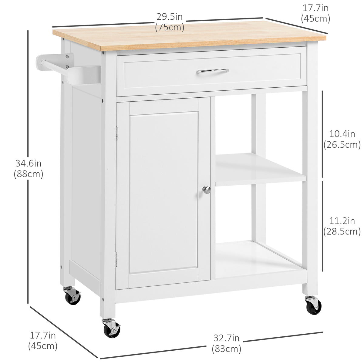 Rolling Kitchen Cart with Wood Top and Drawer, Kitchen Island on Wheels for Dining Room, Black | Aosom Canada