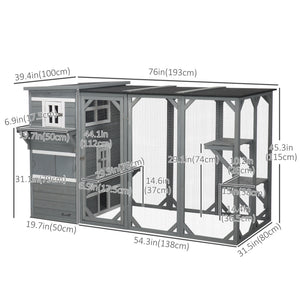 Wooden Cat Catio, 76"L Walk in Outdoor Cat House with Asphalt Roof, Platforms, Lockable Doors – view 2