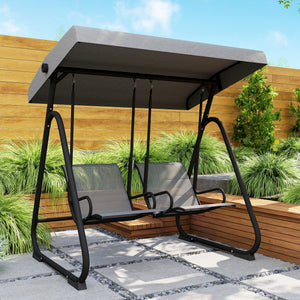 Patio Swing Chair w/Adjustable Canopy Outdoor Porch Swing w/Dual Independent Seats 2-Seat Grey