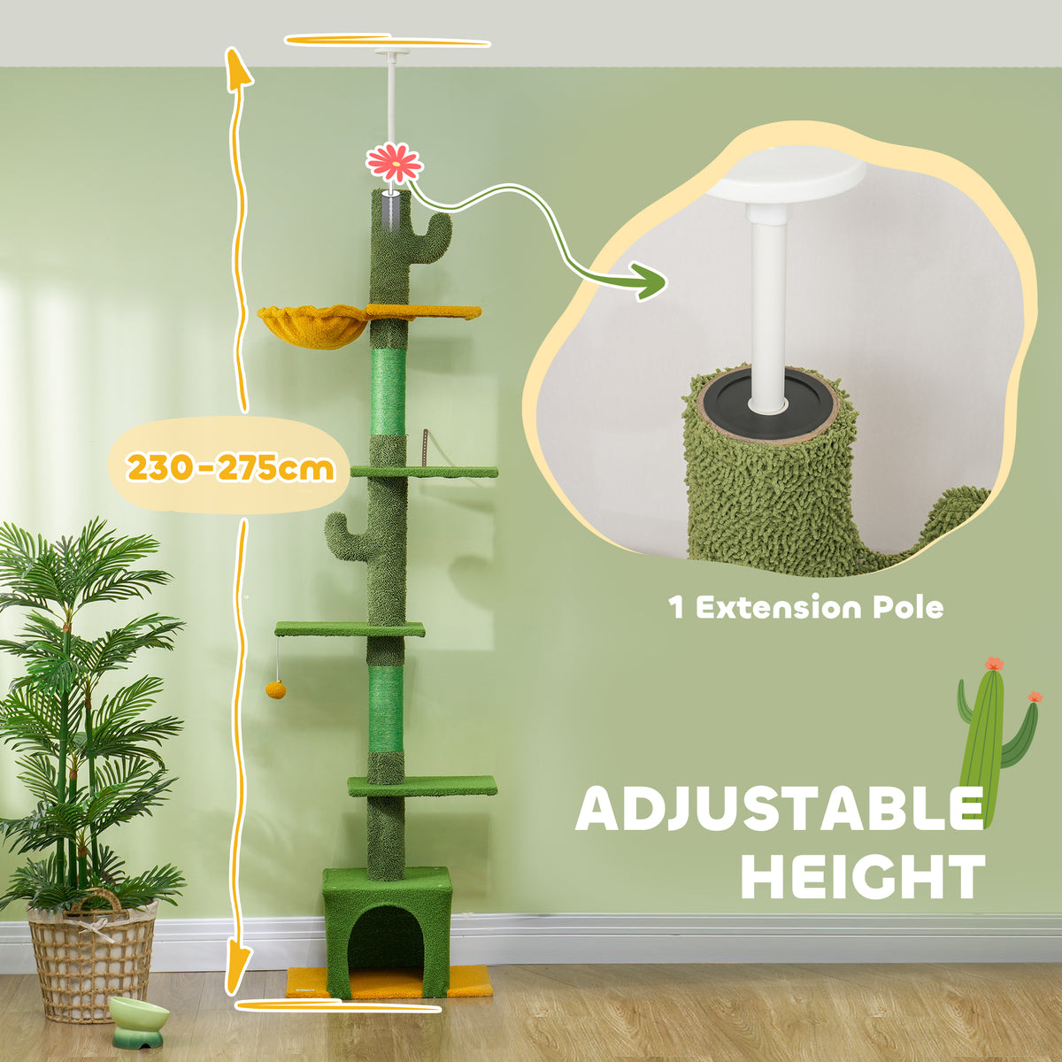 Floor to Ceiling Cat TreeTower with 90.5"-108" Adjustable Height, Scratching Posts, Hammock, Condo – view 10