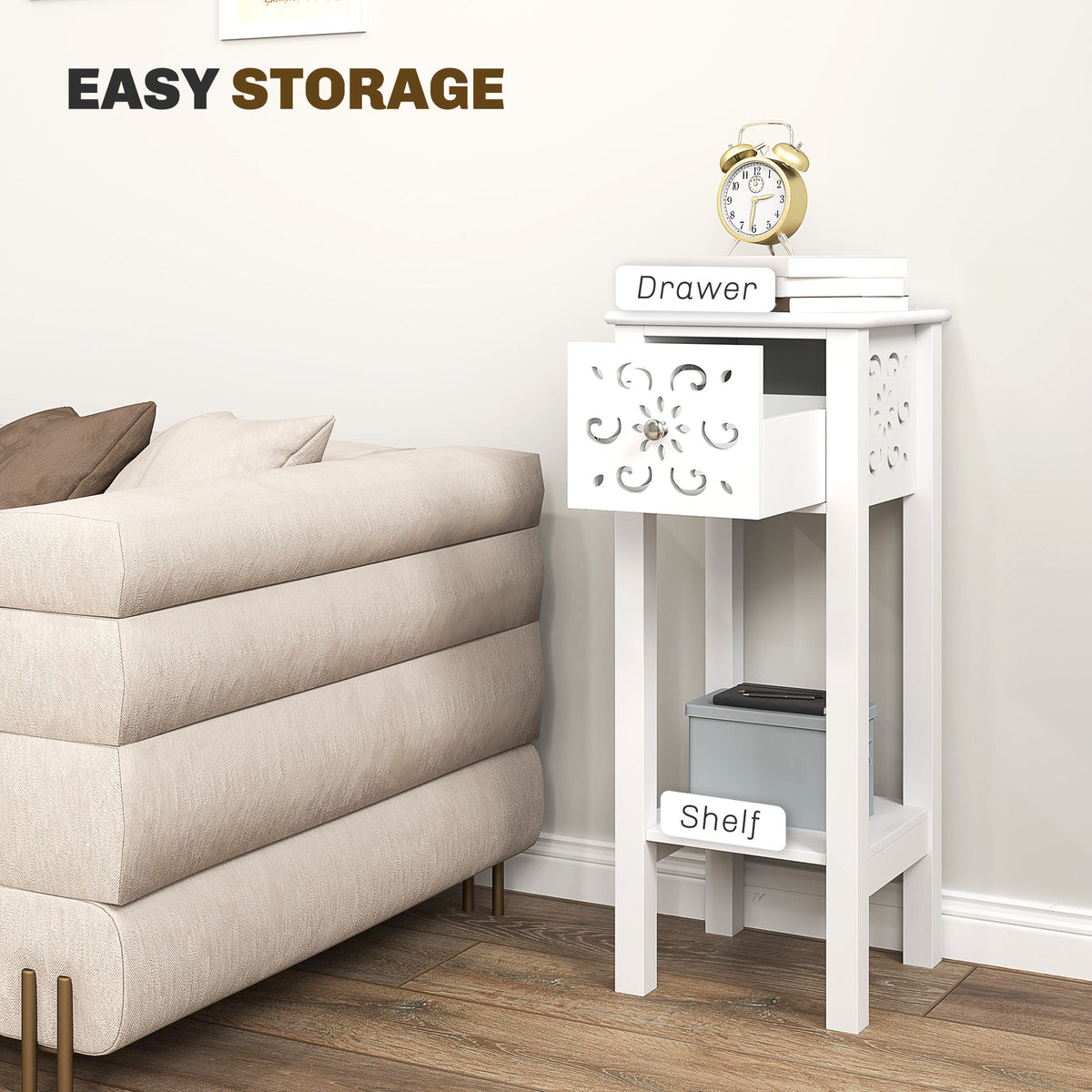 Nightstand Set of 2 with Drawer and Open Storage Shelf Black – view 11