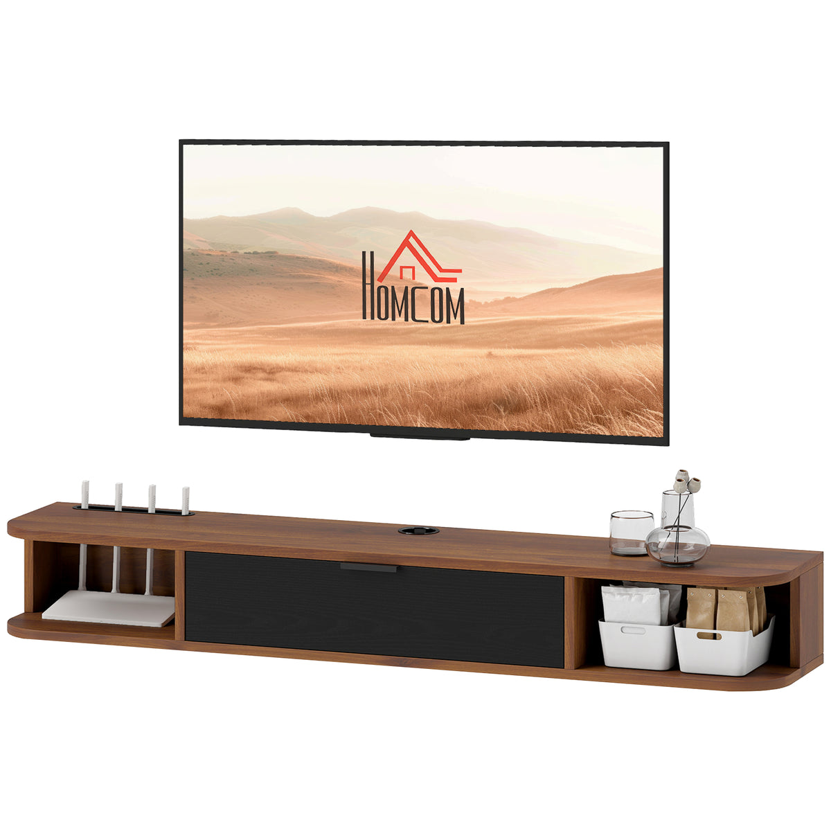 47" Floating TV Stand for TVs up to 50 Inch, Wall Mounted Media Console with Flip Drawer and 2 Open
