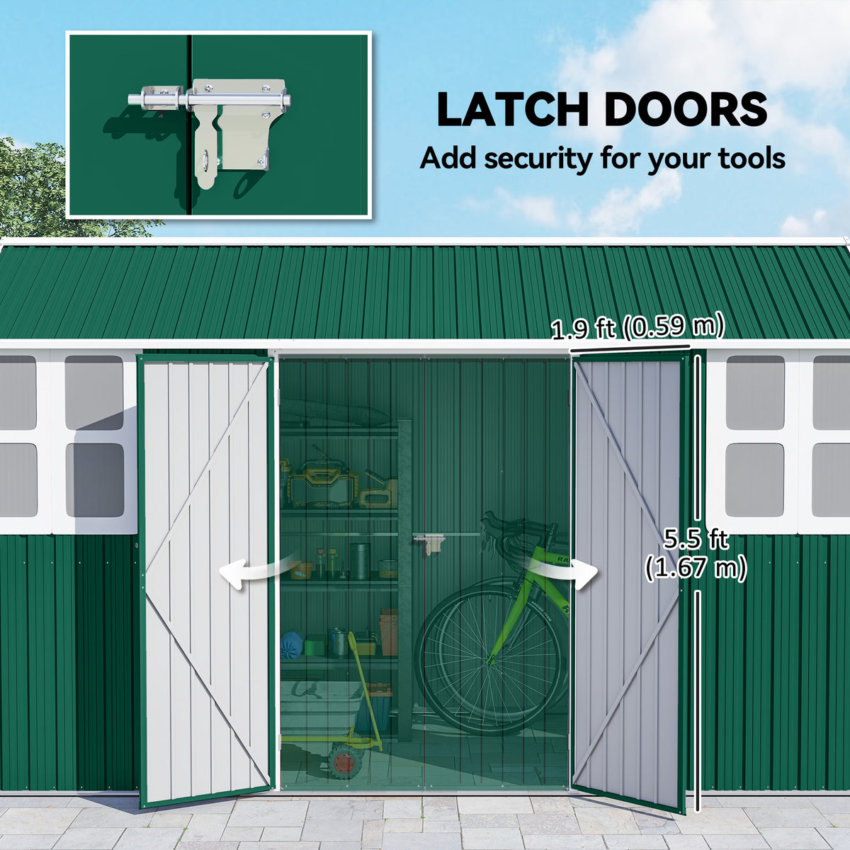 8.5' x 5.5' Metal Garden Storage Shed, Outdoor Tool Storage House with Lockable Door, Vents, Sloped Roof – view 27