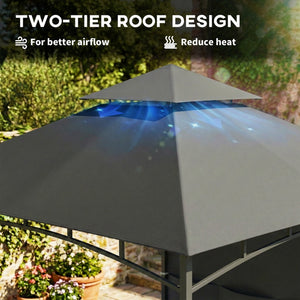 10' x 10' Patio Gazebo, Double Roof Outdoor Gazebo Canopy Shelter with Storage, Hook, Metal Frame, Dark Grey – view 3