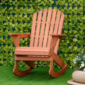 Wooden Adirondack Rocking Muskoka Chair with Slatted Wooden Design, Fanned Back and Classic Rustic Style – view 7