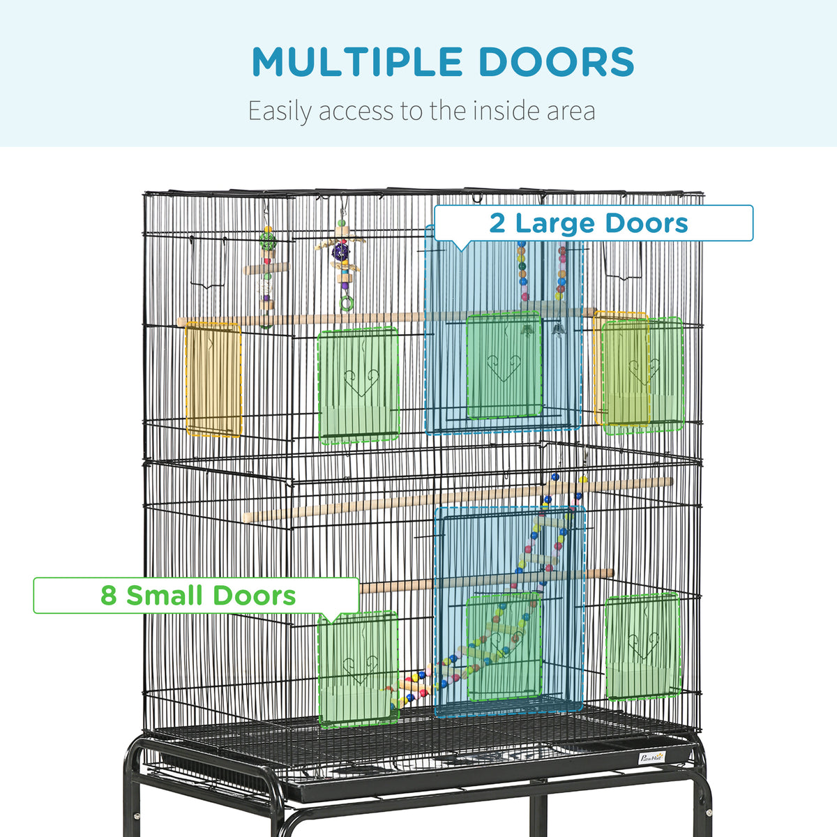 52" Bird Cage with Rolling Stand, Toys, for Budgies Canaries Black – view 3