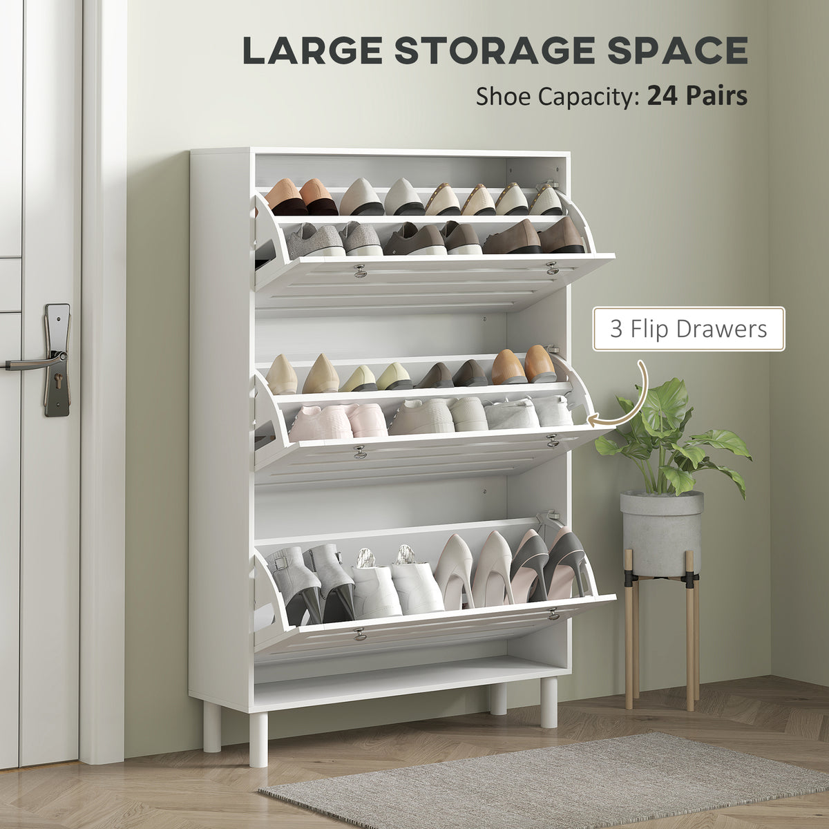 Narrow Shoe Storage Cabinet, 3 Flip Drawers, Adjustable Shelves, 18-24 Pairs Capacity, Black – view 10