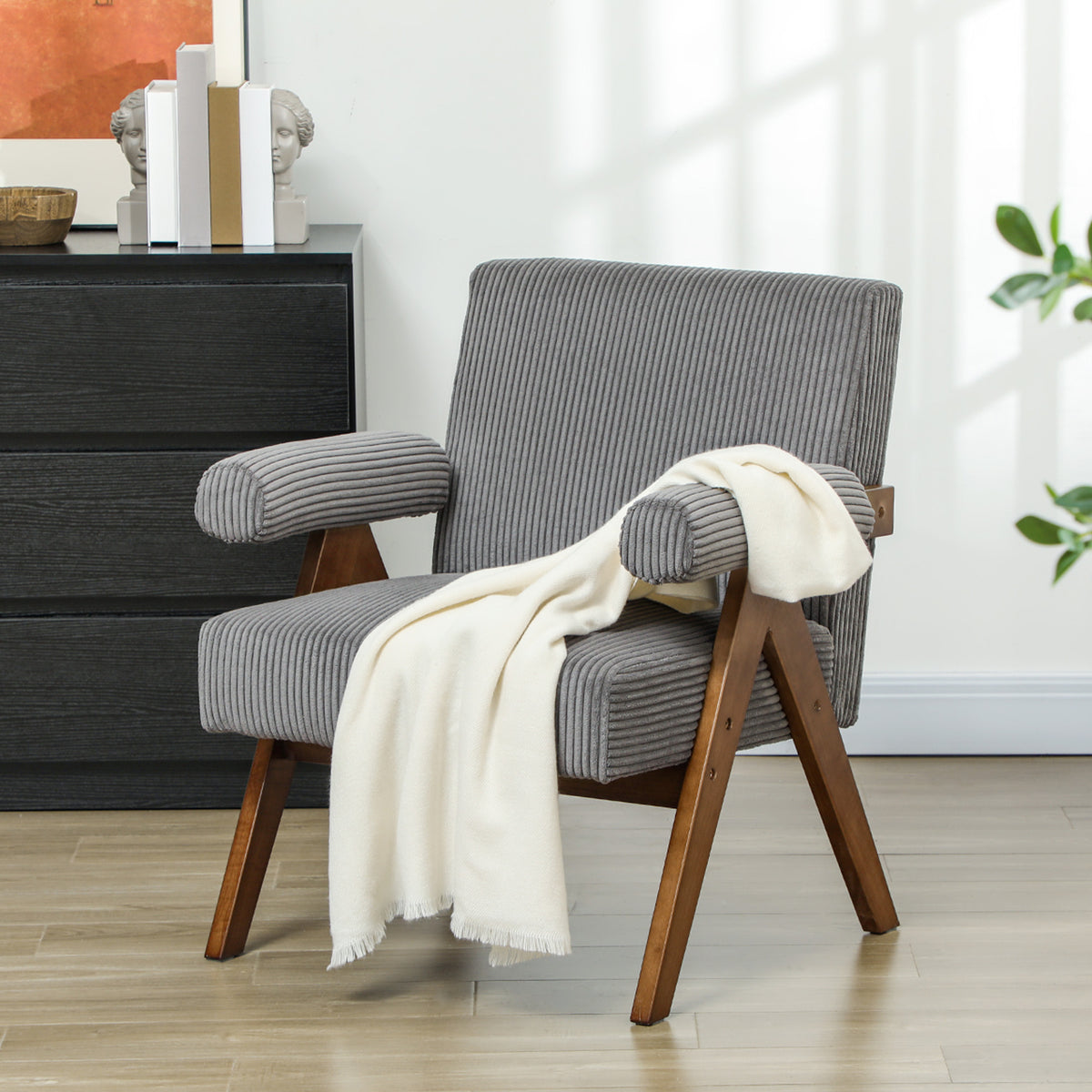 Cashmere Accent Chair Armchair with Wide Seat and Soft Padded Armrests for Reading, Bedroom, Cream White – view 21