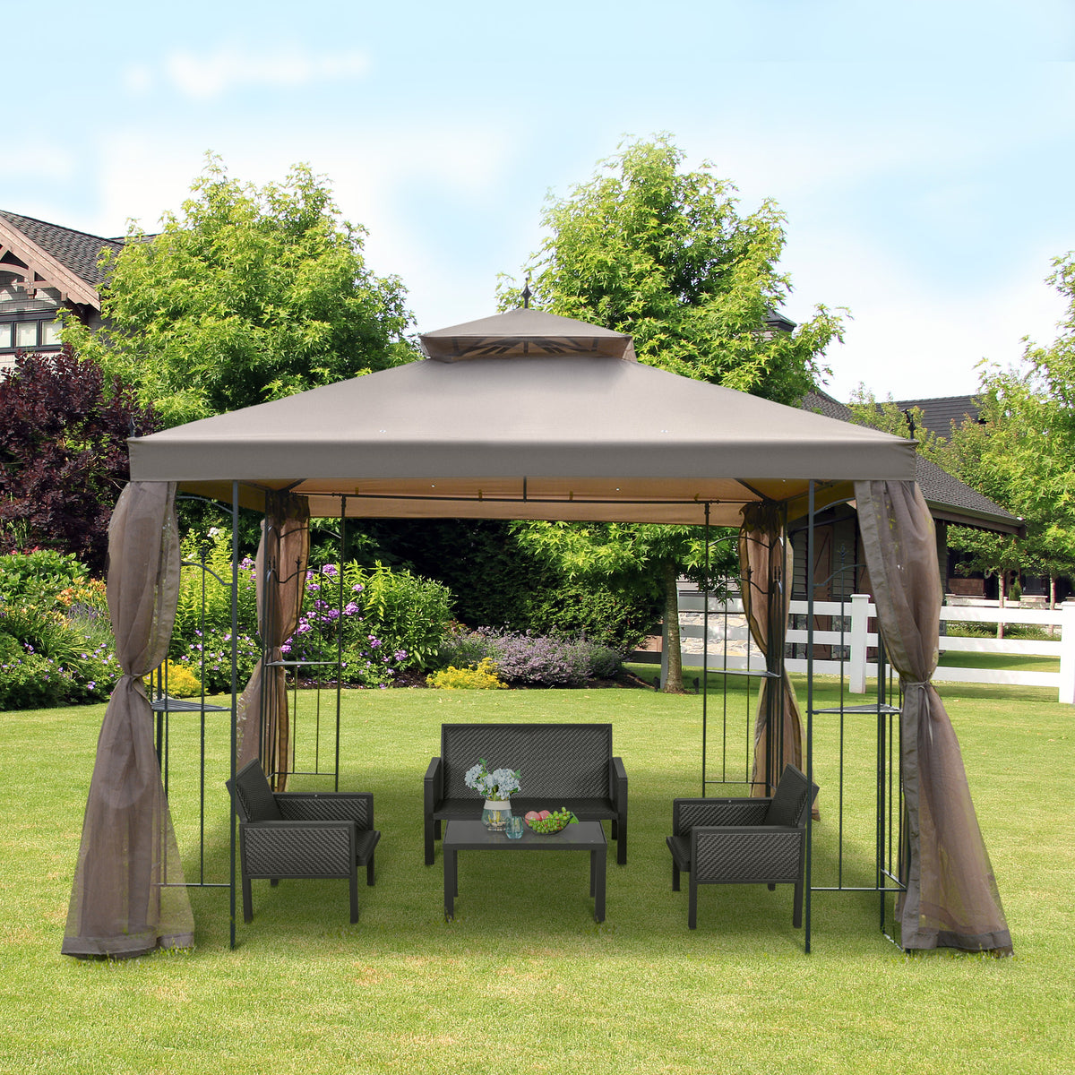 10' x 10' Steel Outdoor Patio Gazebo Canopy with Removable Mesh Curtains, Display Shelves, & Steel Frame – view 14