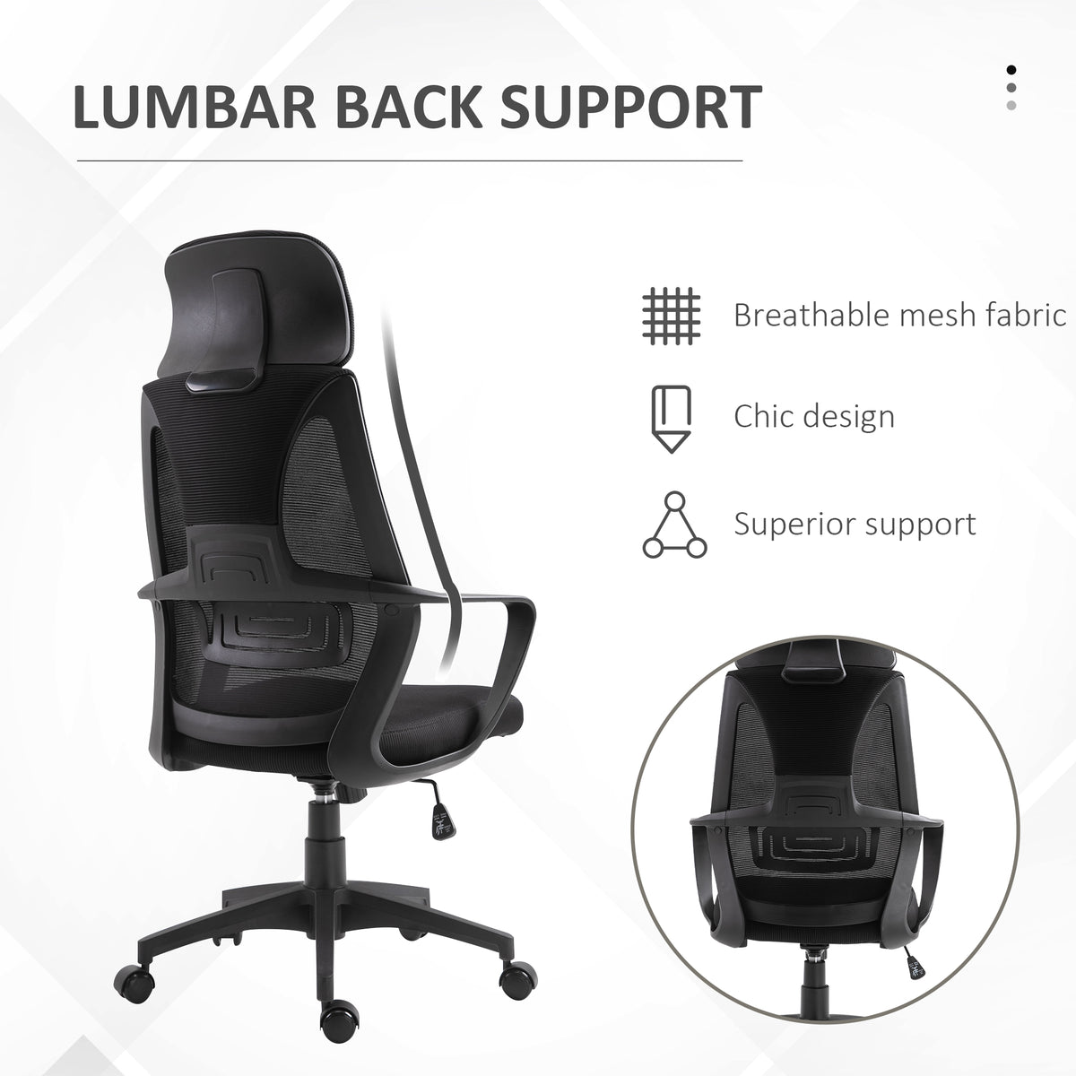 Mesh Office Chair with Up&Down Headrest, Ergonomic Computer Desk Chair with Adjustable Tilt Angle, Height Adjustable Swivel Seat with Lumbar Support for Office, Black