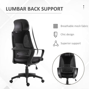 Mesh Office Chair with Up&Down Headrest, Ergonomic Computer Desk Chair with Adjustable Tilt Angle, Height Adjustable Swivel Seat with Lumbar Support for Office, Black