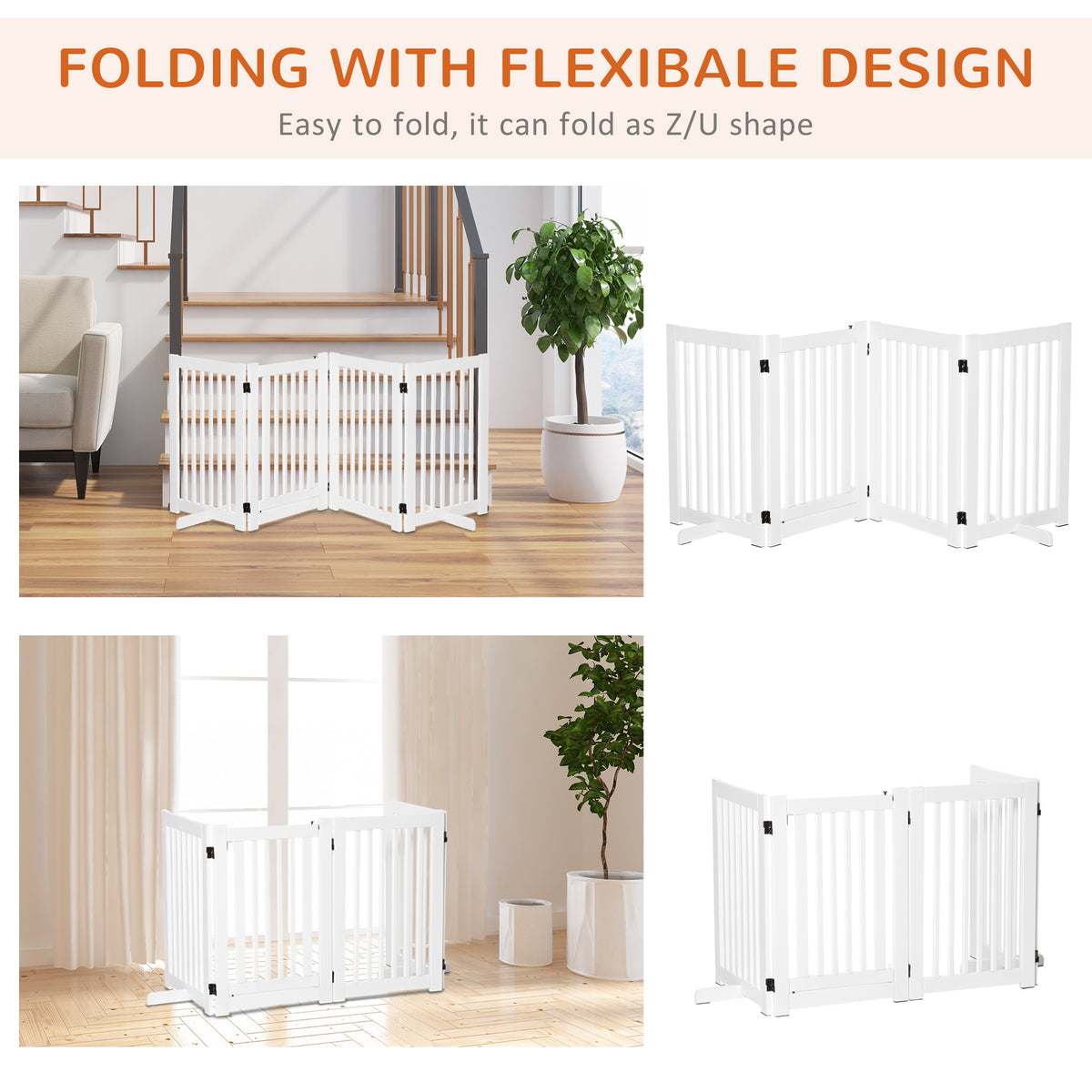 Free Standing Wooden Pet Gate Indoor Dog Barrier Foldable Step Over Doorway Fence Safety Gate with Open Door – view 4