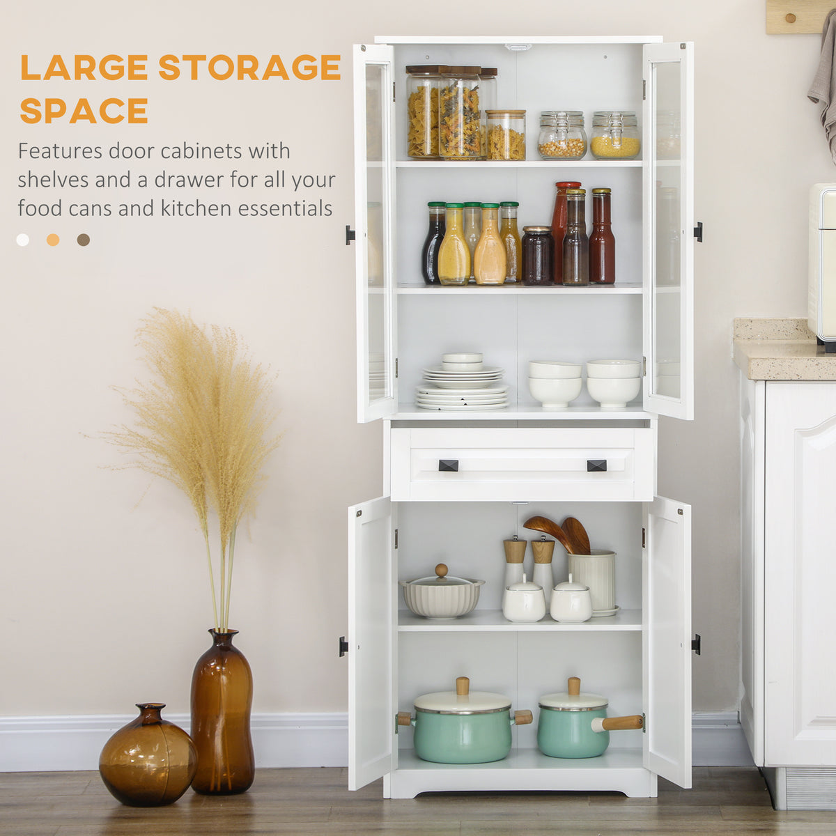 63" 4-Door Kitchen Pantry Cabinet, Freestanding Storage Cabinet Cupboard with Adjustable Shelves, Black – view 10