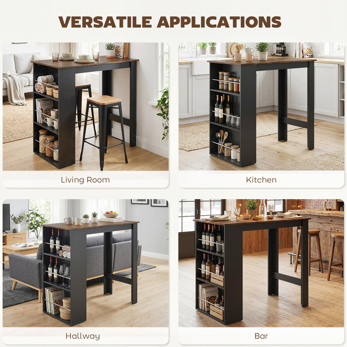 Bar Table Counter Height Dining Table with 3 Storage Shelves for Kitchen, Dining Room, Living Room, Natural