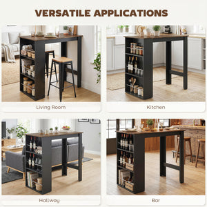 Bar Table Counter Height Dining Table with 3 Storage Shelves for Kitchen, Dining Room, Living Room, Natural