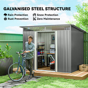 8.5' x 6' Small Gardening Shed Lockable Steel Utility Storage Outdoor Backyard Garden for Gardeners, Grey – view 17