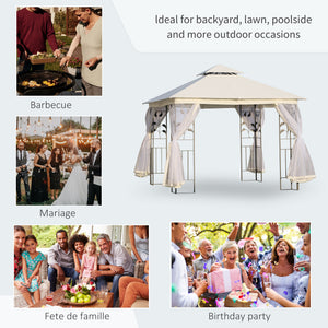 10'x10' Soft-top Steel Patio Gazebo Outdoor Sun Shelter with 2-Tier Polyester Roof, Curtain Sidewalls, Beige – view 13