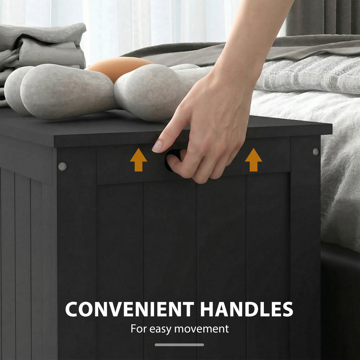 Storage Trunk with 2 Safety Hinges, Modern Entryway Bench with Side Handles, Storage Chest for Living Room – view 5
