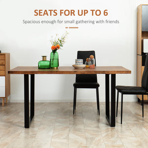 63" Kitchen Table, Industrial Dining Table with Wave-edged Tabletop and Steel Legs for Up to 6 People, Rustic Brown